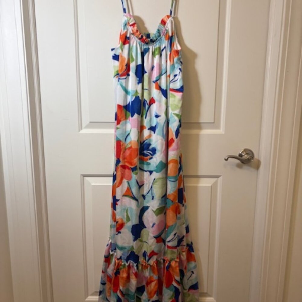 Colorful Floral Ruffle Hem Maxi Dress